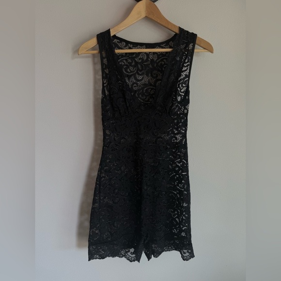 None Pants - Elegant Black Lace Romper small